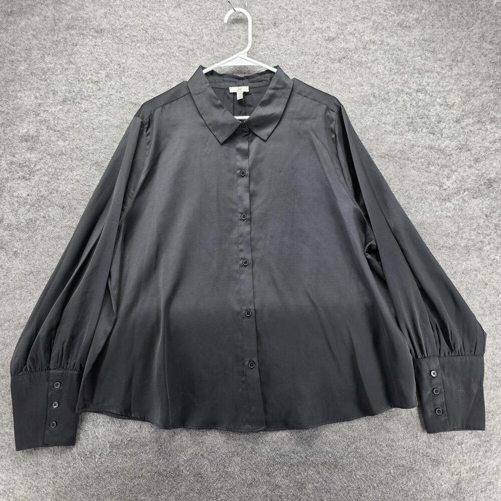 JOIE Tunic Womens XXL Black Long Sleeve Button Up Balloon Sleeve Pleated